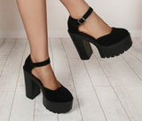 Ankle Strap Buckles Platform Chunky Heels Shoes