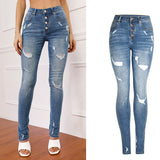 Ripped Mid-waist Stretch Jeans