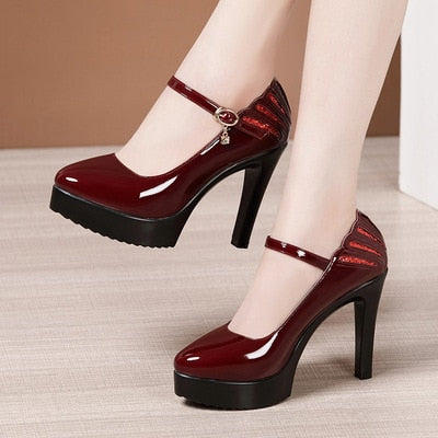 Black High heels 11cm Lady Patent Leather Pointed Toe Pumps