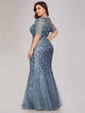 Plus Size Beaded Leaves Pattern Sequin Mesh Mermaid Slim Evening Dress