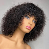 Fringe Wig Human Hair Short Bob Wig Jerry Curly Wigs With Bangs 200 Density Full Machine Wig