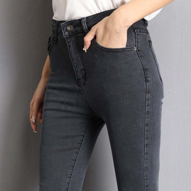 High Elastic 36 38 40 Stretch Jeans female washed denim skinny pencil pants