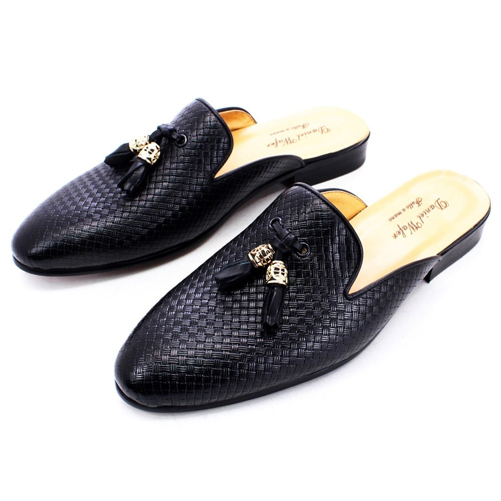 Designer Genuine Leather Classic Mules Slippers with  Tassel