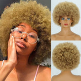 Short Synthetic Hair Afro Kinky Curly Wigs With Bangs For Black Women African Synthetic Ombre Glueless Cosplay Natural Black Wig