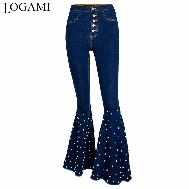 High Waist Flare Embroidered Jean
