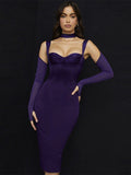 Sexy Purple Long Sleeve Mesh Bandage Dress