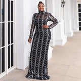 Elegant Stripe Maxi Bodycon Plus Size Dress