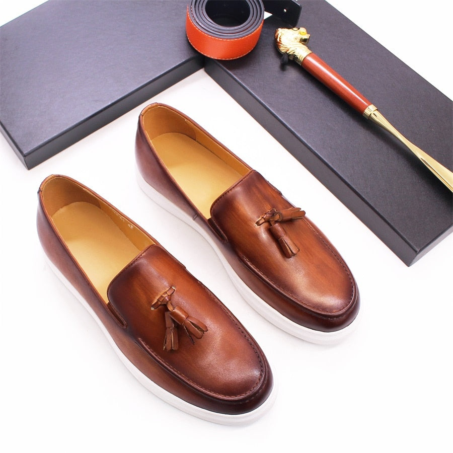 High Quality Casual Flat Genuine Leather Tassel Loafers