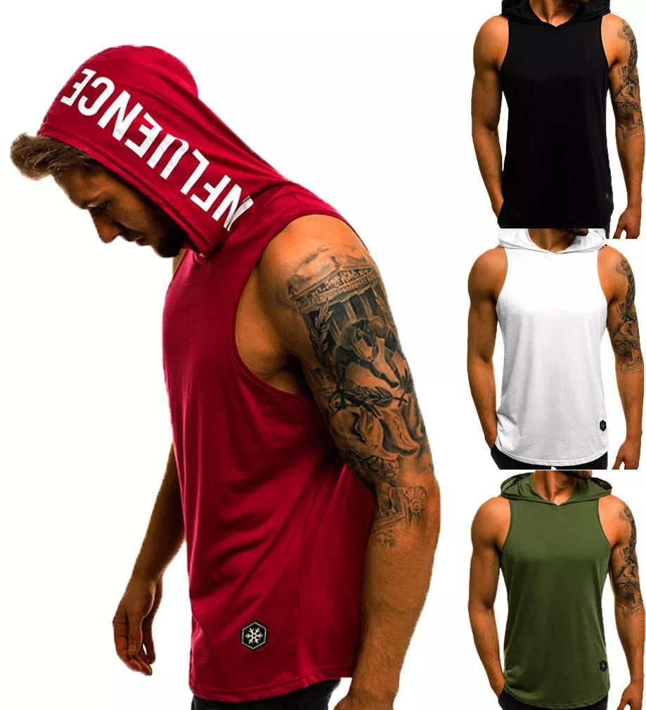 Men Hoodies Tank Top Sleeveless Muscle Gym Hooded Streetwear