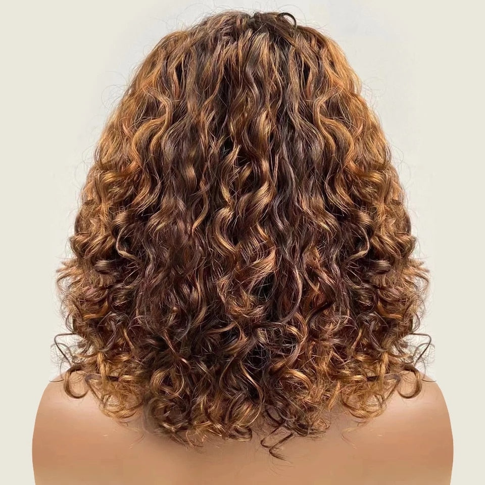 Fringe Wig Deep Wave Human Hair Wigs With Bangs 200 Density