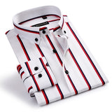 Cotton Stripe Men Long Sleeve Button Down Collar Slim Fit Shirts