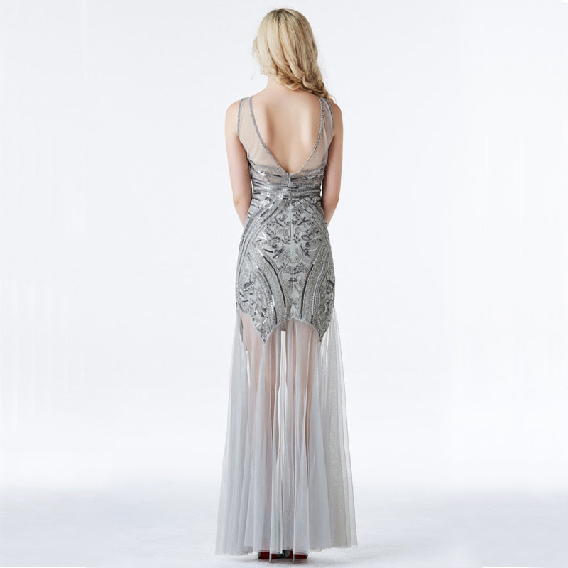 See Through Tulle Sequin Sexy Evening Party Dress