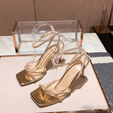 Fashion Rhinestones Gladiator Silver High Heels Ankle Strap Sandal