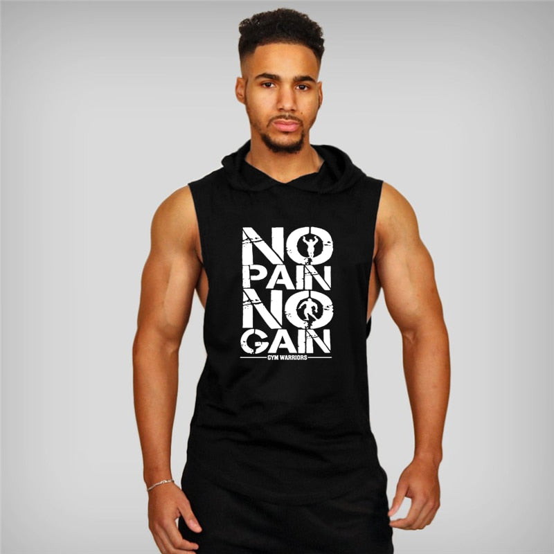 No Pain No Gain Bodybuilding Hooded Tank Top