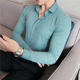 High Elasticity Seamless Long Sleeve Slim Casual Shirt Solid Color