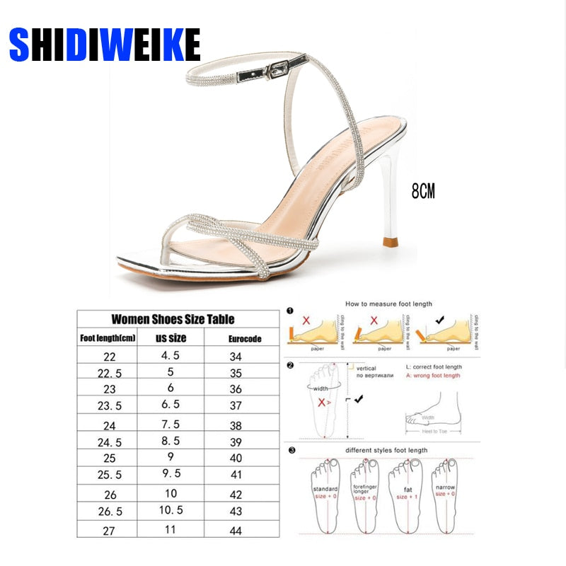 Fashion Rhinestones Gladiator Silver High Heels Ankle Strap Sandal