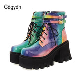 Fashion Colorful Platform Chunky Heels Ankle Boot