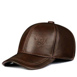 Winter Genuine Leather Baseball Caps Casual Cowhide Belt Ear Warm 56-60 Adjustable