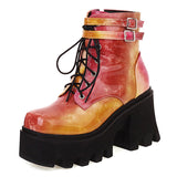 Fashion Colorful Platform Chunky Heels Ankle Boot