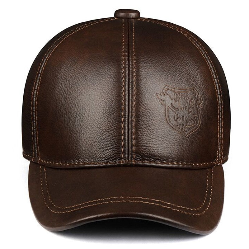 Winter Genuine Leather Baseball Caps Casual Cowhide Belt Ear Warm 56-60 Adjustable