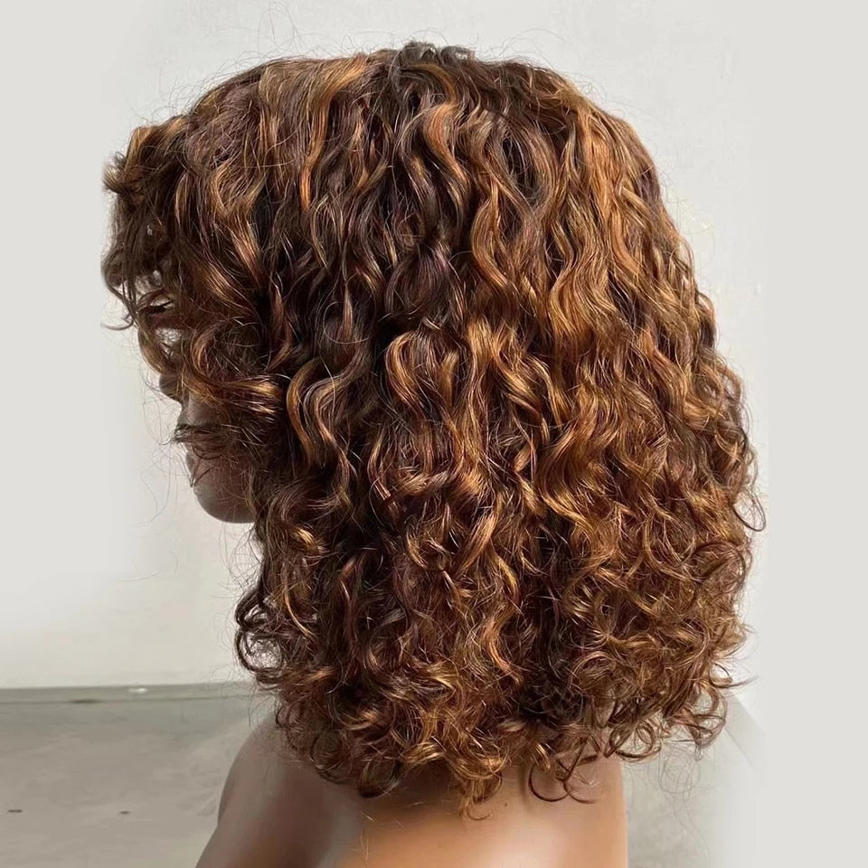 Fringe Wig Deep Wave Human Hair Wigs With Bangs 200 Density