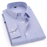 Slim Fit Mens Business Casual Long Sleeved Striped Classic Shirt Plus Large Size 8XL 7XL 6XL 5XL 4XL