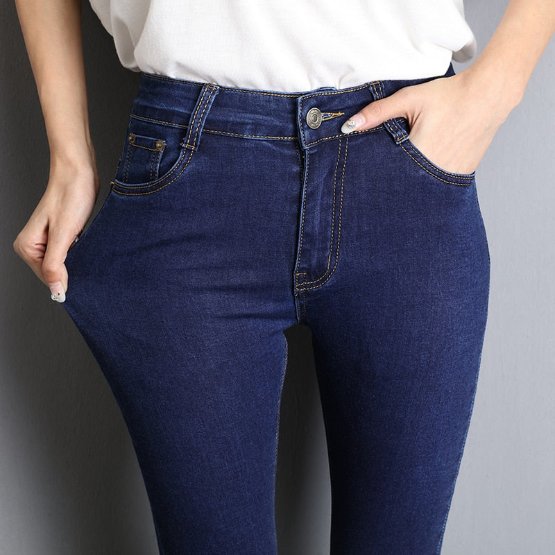 High Elastic 36 38 40 Stretch Jeans female washed denim skinny pencil pants