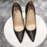 Gray Croc-Effect Embossed Pointed Toe Fashion Pump