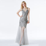 See Through Tulle Sequin Sexy Evening Party Dress