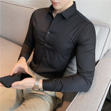 High Elasticity Seamless Long Sleeve Slim Casual Shirt Solid Color