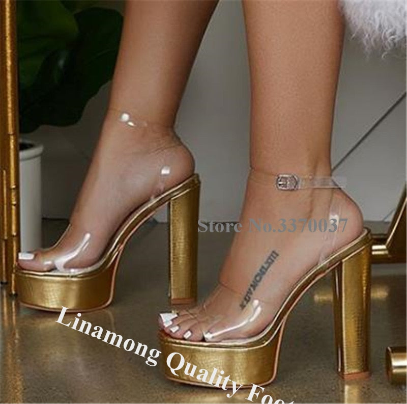 Sexy Clear High Platform Chunky Heel Sandals