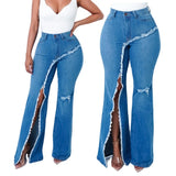 Trendy Irregular Stretchy Slit Denim Jeans