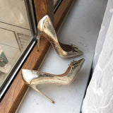 Soft Matte Gold Women Pointy Toe High Heel Shoe