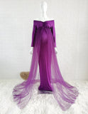 Stretchy Long Maternity Baby Shower Photography Dress with Cape