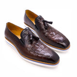 Genuine Leather Flat Tassel Crocodile Pattern Leather Shoes
