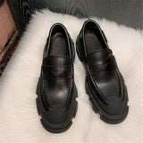 Genuine Leather Thick Heels Round Toe Causal Loafers Women