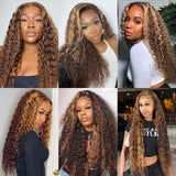 180 Density 13x4 Highlight Brown Colored Deep Wave Human Hair Wigs