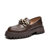 Chunky Loafers Women Genuine Leather Platform Shoes