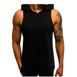 Men Hoodies Tank Top Sleeveless Muscle Gym Hooded Streetwear