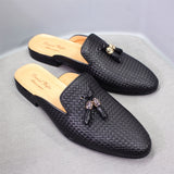 Designer Genuine Leather Classic Mules Slippers with  Tassel