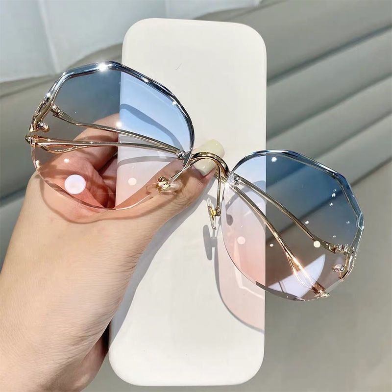 Gradient Sunglasses Women  Cut Trimmed Lens Metal Curved Temples