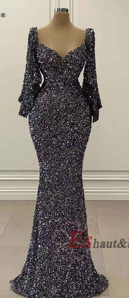 Elegant Dubai Sequin Evening Dress