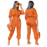 Trendy Solid Color Workwear Pockets Belted One Piece Jumpsuit