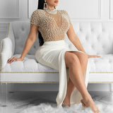 Elegant Luxurious Sexy See-Through Tulle and Beaded Evening Dress