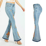 Stretching Embroidery Flare Jeans