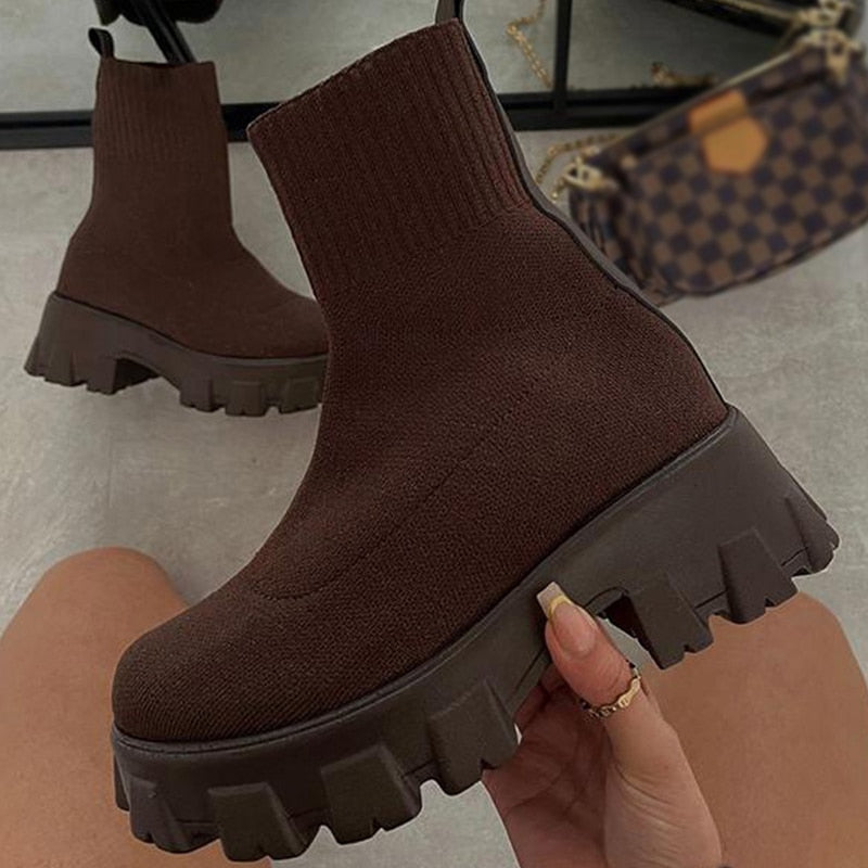 Thick-soled Short Tube Breathable Sock Platform Booties