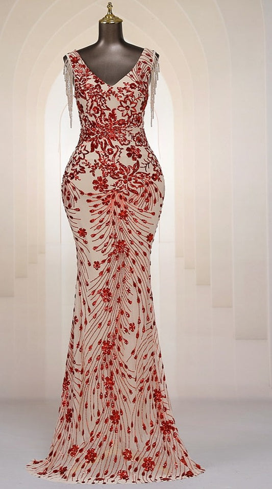 Sexy beaded sleeves Mermaid Evening Dresses