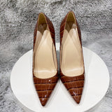 Coffee Brown Crocodile Effect Sexy 8cm 10cm 12cm High Heel Party Shoe