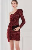Bodycon One Shoulder Wine Red Sequin Party Dress