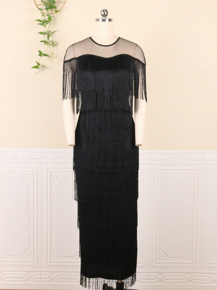 Black Tassel Long Bodycon Dress